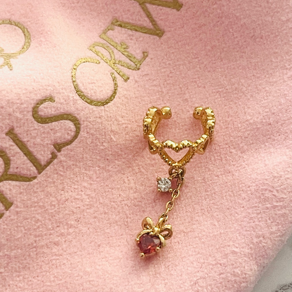 Girls Crew Jingle My Heart Cuff 22k Gold Plated Ear Cuff Red Rhinestone Heart 30$
